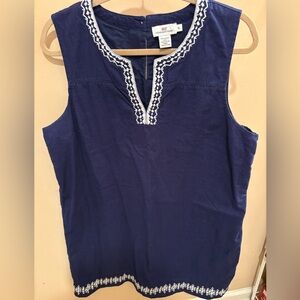 VINEYARD VINES EMBROIDERED SLEEVELESS SHIFT DRESS BLUE/WHITE 100% COTTON SZ: XL